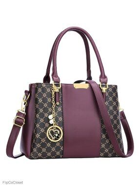 PU Leather Satchel Handbag with Top Handle and Multiple Pockets